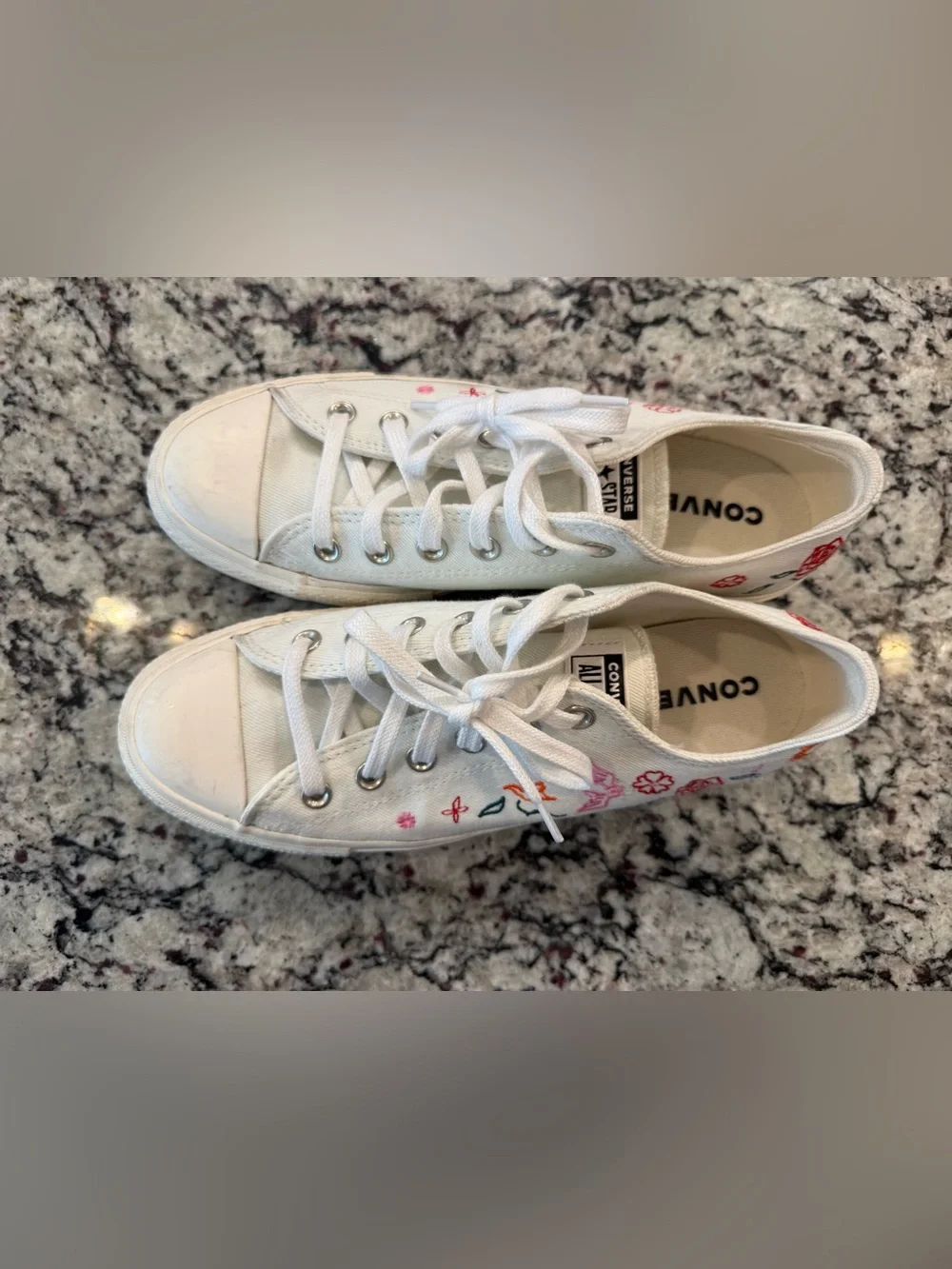 White Floral Embroidered Low-Top Platform Converse - Picture 3 of 9